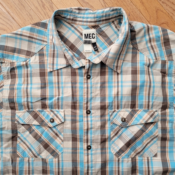 MEC Organic Cotton Casual Men's Plaid Outdoor Hiking Button Up XXL - Picture 3 of 11